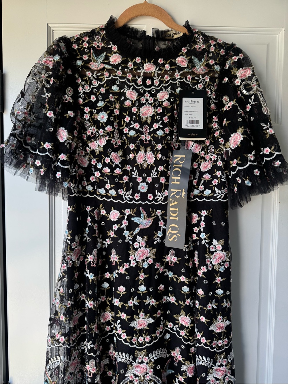 Rich Radi Q’S Black Floral Embroidered Lace Midi Dress - Picture 9 of 16